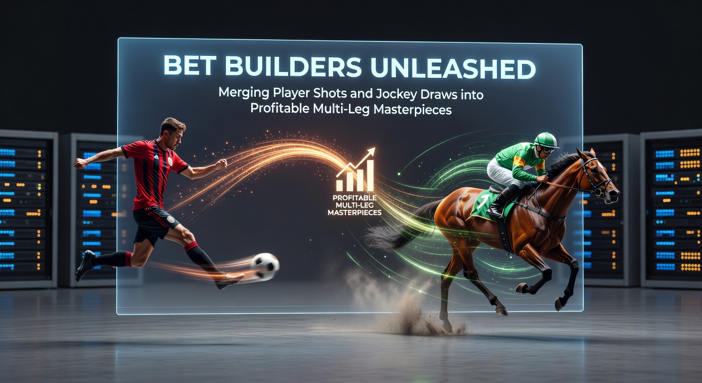 Graphic showing intertwined soccer player aiming a shot and a jockey at the starting gate in a horse race, symbolizing merged bet builder elements