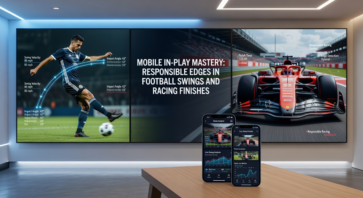 Smartphone displaying live in-play betting odds for a football match and horse race finish, highlighting momentum indicators and pace data