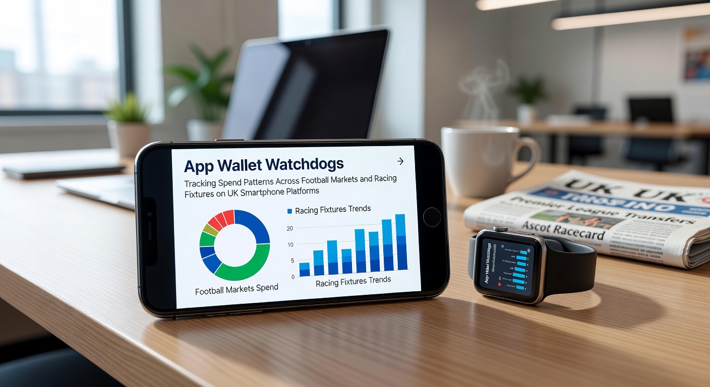 Smartphone screen displaying betting app wallet interface with spend tracking charts for football and horse racing markets