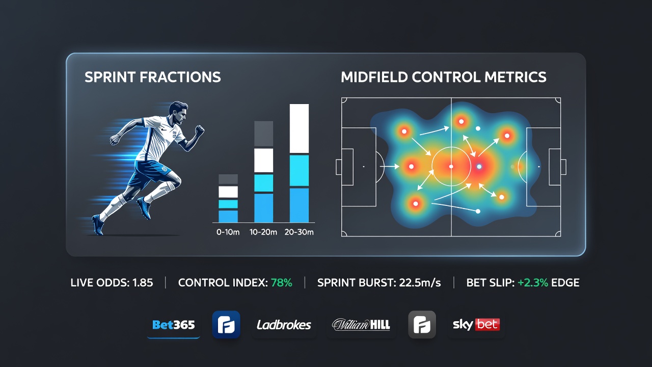 Split screen view of a UK betting app displaying live sprint fractions alongside soccer midfield statistics during overlapping events