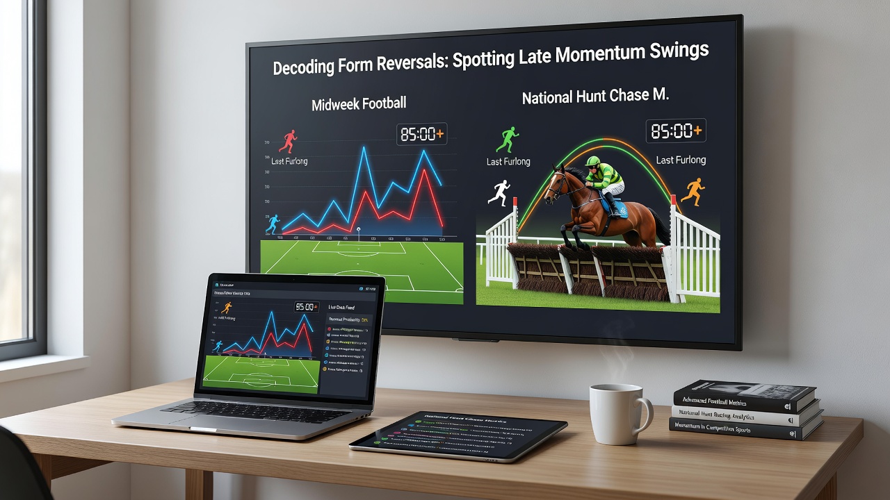 Close-up of app dashboard showing momentum swing alerts for football and chase racing