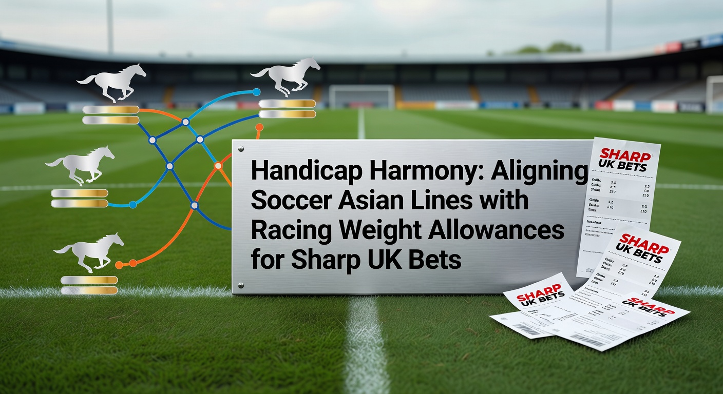 Graphic illustrating soccer players on a pitch overlaid with horse racing weights and handicap lines, symbolizing betting alignment strategies