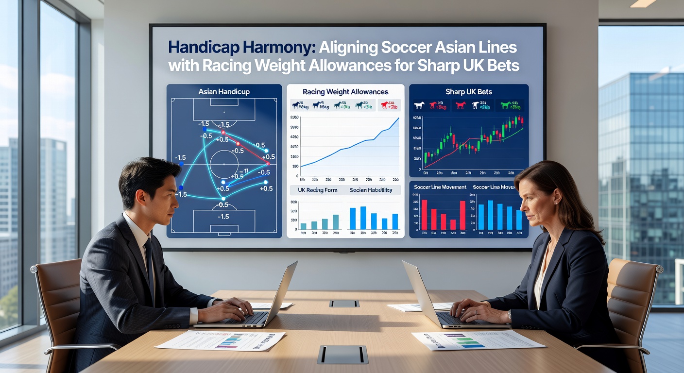 Split-image comparison of a soccer Asian handicap chart beside a horse racing weight-for-age scale, highlighting alignment points for bettors