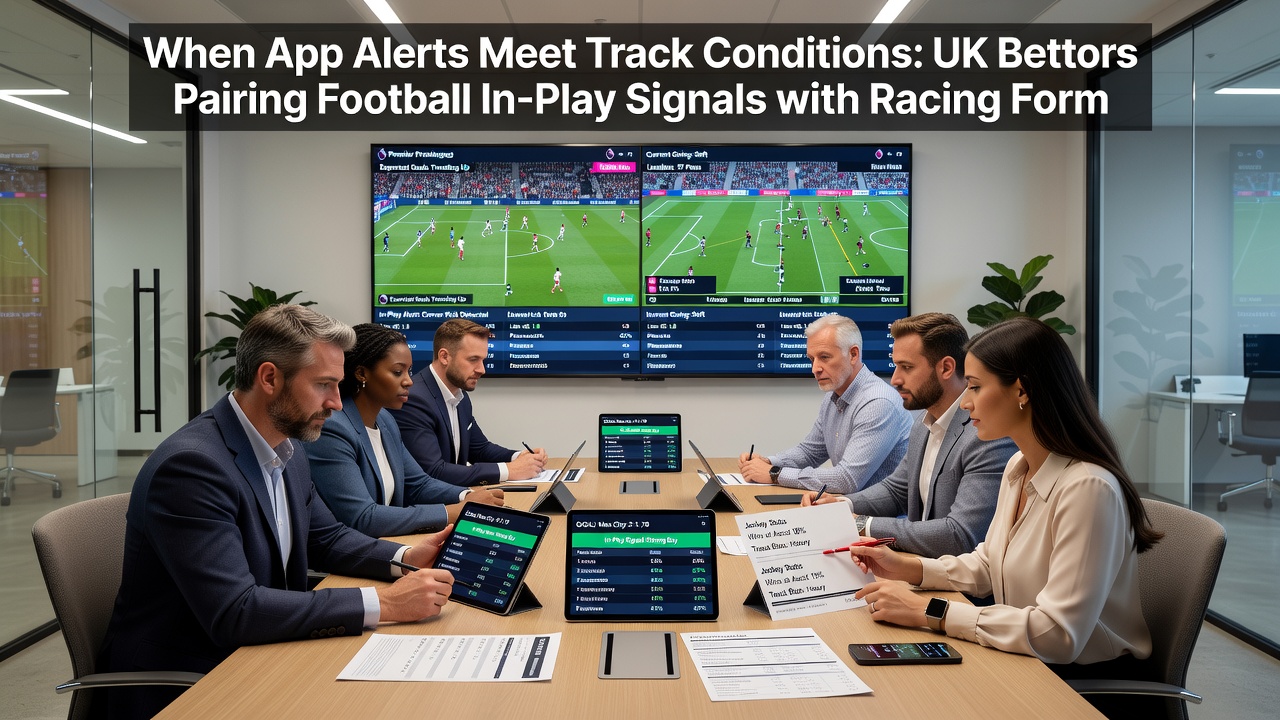 Mobile screen displaying combined football alerts and horse racing statistics with safety tool prompts active
